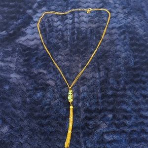 Gold Tassel Aquamarine Crystal Necklace